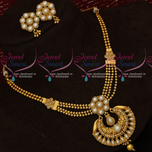 NL18517 Multi Strand Beaded Pearl Jewellery Set Short Necklace Fancy Designs Online