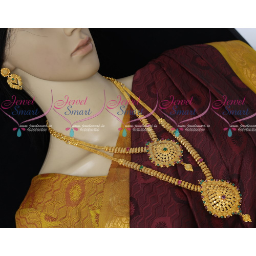 NL18498 South Indian Short Long Matching Combo Gold Covering Bridal Jewellery Set