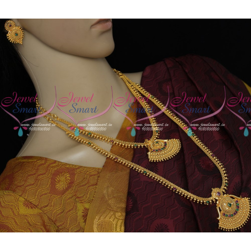 NL18542 Beads Elegant Design Bridal Jewellery Short Long Matching Necklace Set Gold Plated 