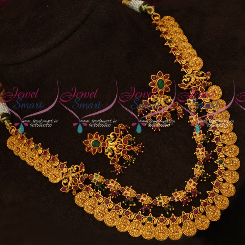 NL18507 Temple Jewellery Intricately Designed Layer Coin Necklace Gold Design Antique Jewellery