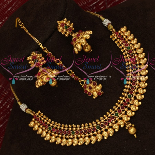 Manga Malai Online Antique Necklace Set With Jhumka and Maang Tikka Offer Price NL18534A
