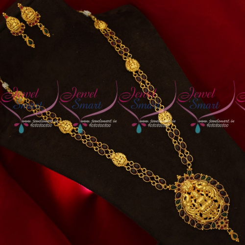NL18629 Kemp Stone Chain Haram Temple Pendant Gheru Reddish Gold Plated Jewellery Online