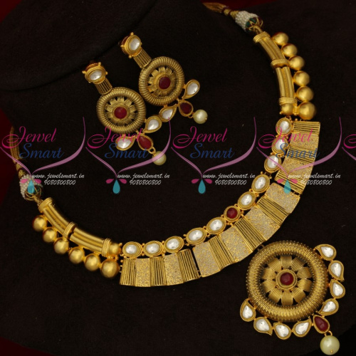 NL18472 Light Gold Plated Kundan Meenakari Pink Colour Matte Look Fashion Jewellery
