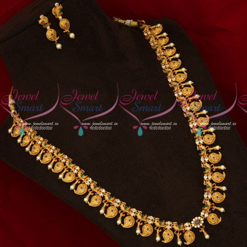 NL18459 Traditional Mango Design Long Necklace Matte Gold Plated Haram Latest Designs