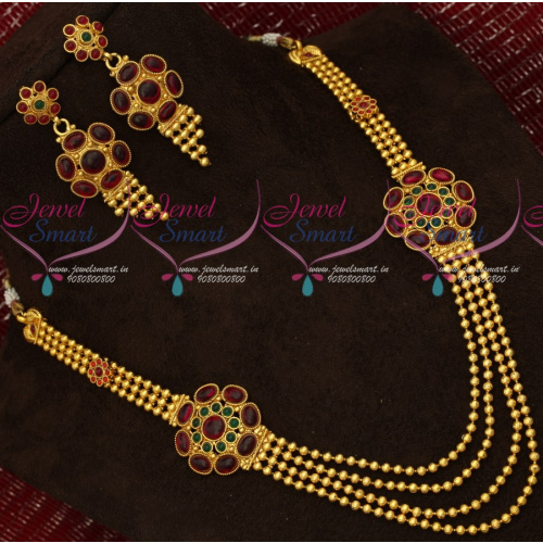 NL18529 Antique Gheru Gold Plated Kemp Jewellery Multi Layer Beads Mala Online