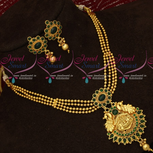 NL18536  Laxmi God Design Pendant Temple Jewellery Multi Layer Beads Necklace