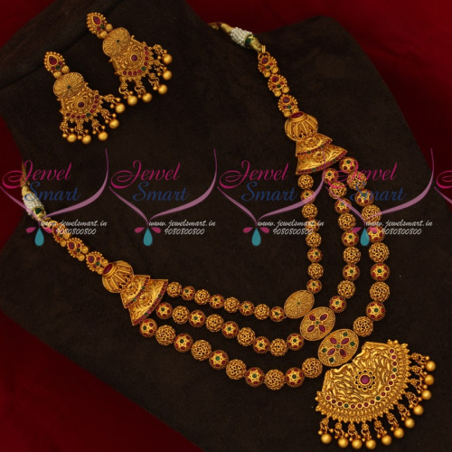 NL18477 Medium Haram Multi Strand Bridal Grand Jewellery Set Half Beads Mala 