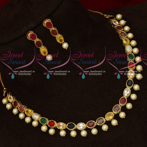 NL18475 South Indian Navratna Multi Colour Semi Precious Stone Necklace Online