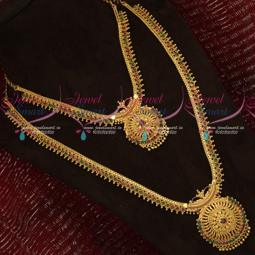 NL18511 South Indian Gold Covering Long Colour Life Jewellery Short Long Combo Bridal Set