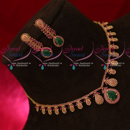 NL18608 Ruby Emerald Semi Precious Stones Gold Design Jewellery Set Indian Traditional Necklace