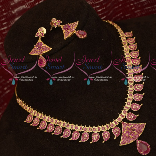 NL18524 South Indian Traditional Design Mango Mala American Diamond Ruby Stones Jewellery