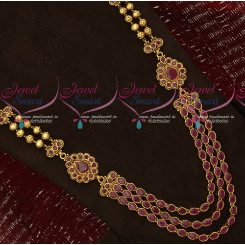 NL18513 Oval Ruby Stones Multi Strand Long Necklace Jhumka Earrings Latest Imitation Jewellery