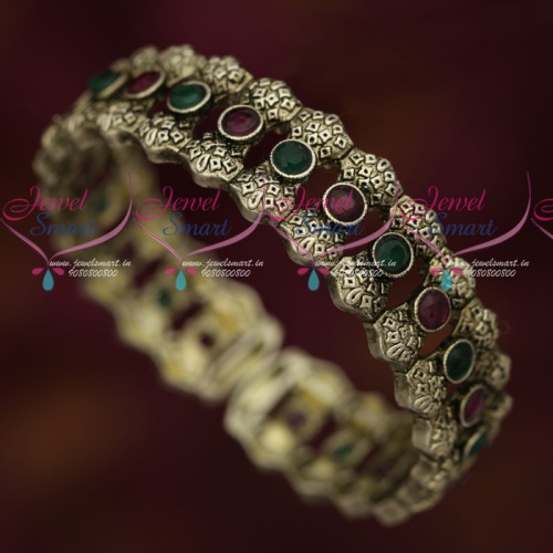 B18489 Silver Antique Plated Jewellery Fancy Watch Bracelets Red Green Stones Online