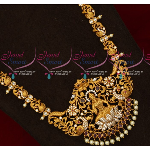 NL18460 Peacock Design Chain Temple Broad Pendant Traditional South Indian Wedding Jewellery