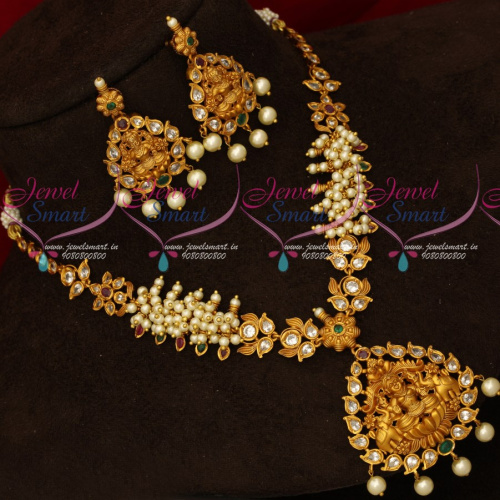 NL18466 Temple Jewellery Pearl AD Handsetting Stone Mala Traditional Designs Online