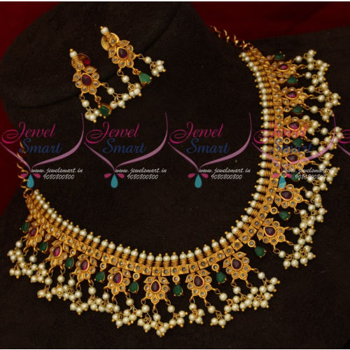 NL18467 Traditional Pearl Kemp Jewellery Gutta Pusalu Necklace South Indian Design Imitation Online