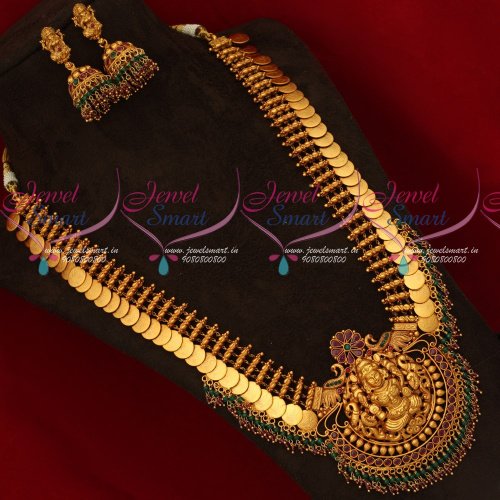 NL18480 South Indian Temple Jewellery Kasumala Coin Haram Broad Gheru Reddish Gold Plated