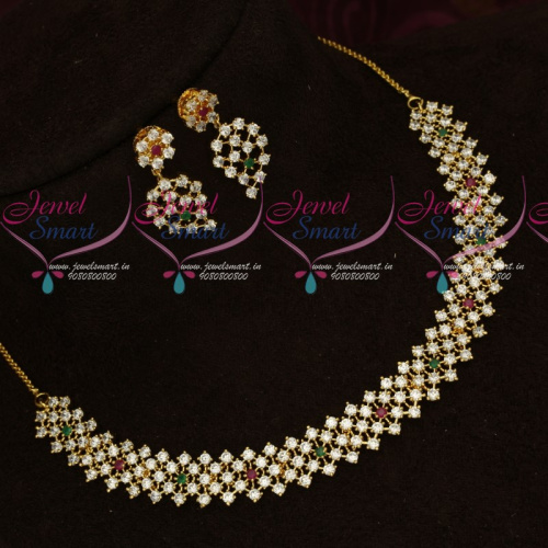 NL18509 White AD Stones Necklace Party Wear Imitation Jewellery Latest Design