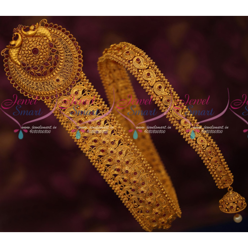 H18563 South Indian Traditional Bridal Hair Jewellery Matte Reddish Gold Plated Jadanagam 