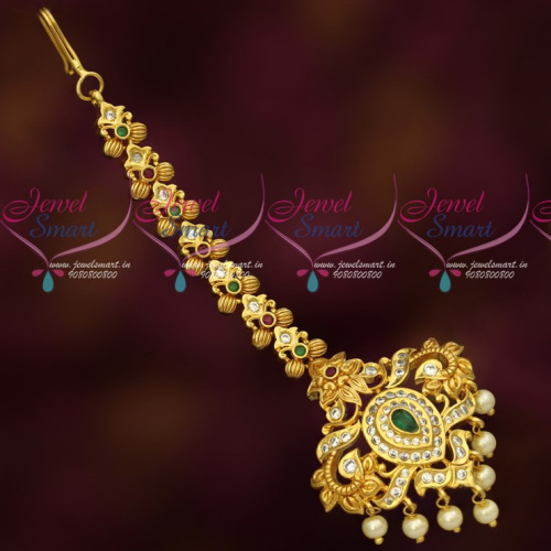 T18761 AD Stones Gold Plated Maang Tikka Nethichutti Party Wear Low Cost Jewellery