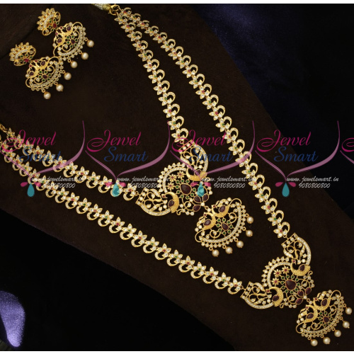 NL19046 Kemp AD Light Gold Design Mini Bridal Set Long Short Combo Exclusive Jewellery Set Online