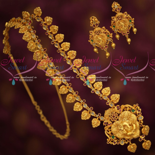 NL18676 Alilai Vinayagar Lord Vignesh Temple Jewellery Copper Tone Reddish Long Necklace 