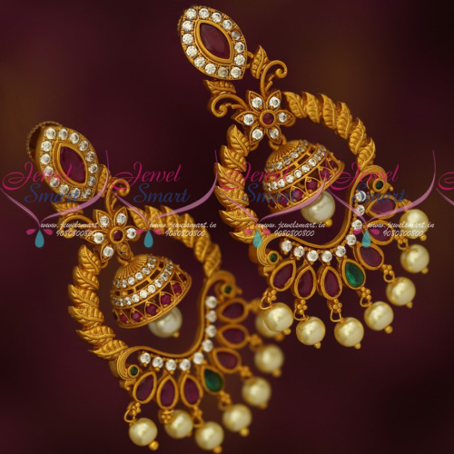 ER18926 Big Size Chand Bali Jhumka Earrings Antique Matte Gold AD Stones Jewellery