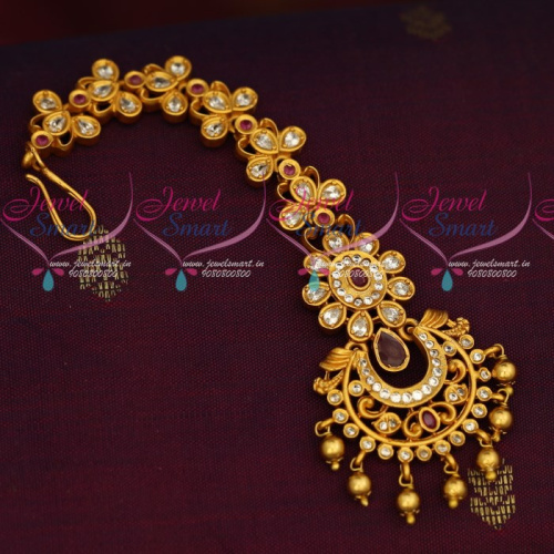 M18770 Floral Design AD Stones Matte Gold Finish Maang Tikka New Jewellery Collections