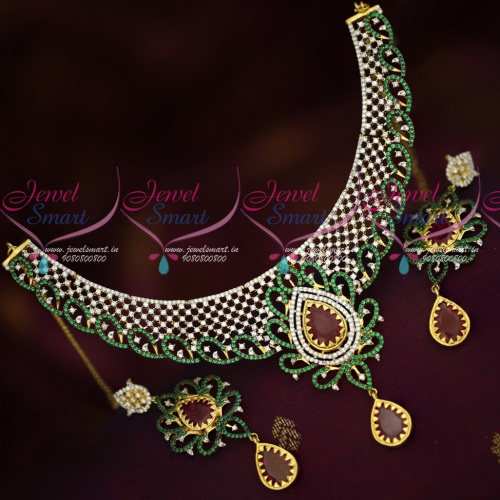 NL18723 Bridal CZ Diamond Finish Jewellery Ruby Emerald White Black Enamel Work Necklace