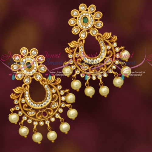 ER18813 AD Kemp Stones Matte Gold Plated AD Chand Bali Earrings Online
