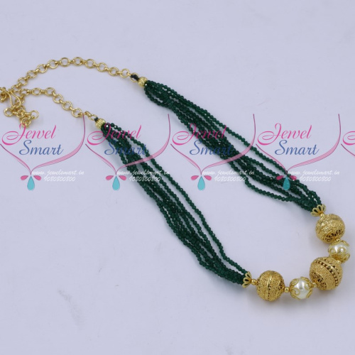NL19085 Multi Strand 2 MM High Quality Green Crystals Gold Plated Floral Balls Mala Hand Beaded Jewellery