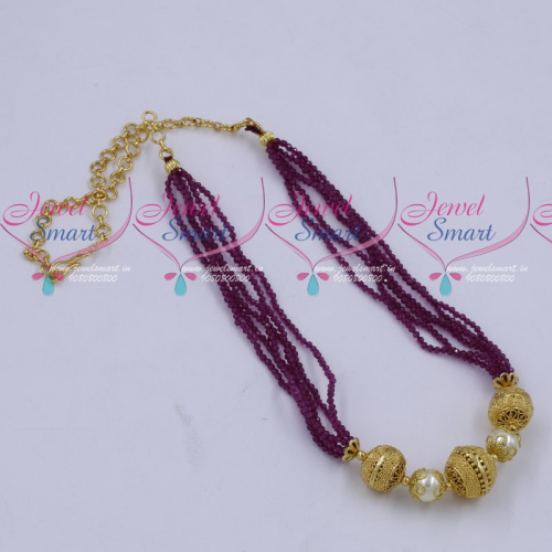 NL19087 Multi Strand 2 MM High Quality Dark Pink Crystals Gold Plated Floral Balls Mala Hand Beaded Jewellery