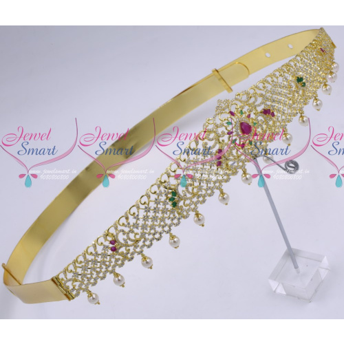 H18969 Latest Gold Plated Bridal Low Price Jewellery Traditional Design AD Oddiyanam