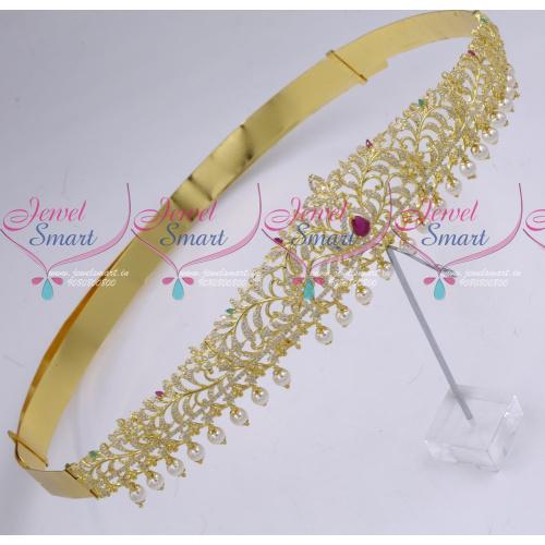 H18979 Latest Gold Plated Bridal Low Price Jewellery Traditional Design AD Oddiyanam