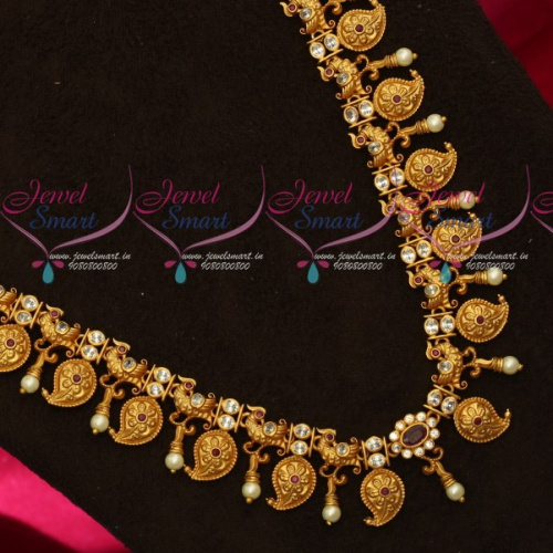 NL18781 Matte Gold Plated AD Stones Traditional South Indian Jewellery Mango Mala