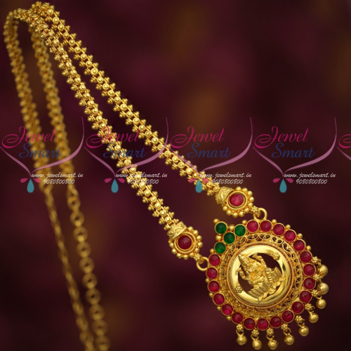 CS18822 Gold Plated Kemp Temple Jewellery Chain Pendant Latest South Indian Designs