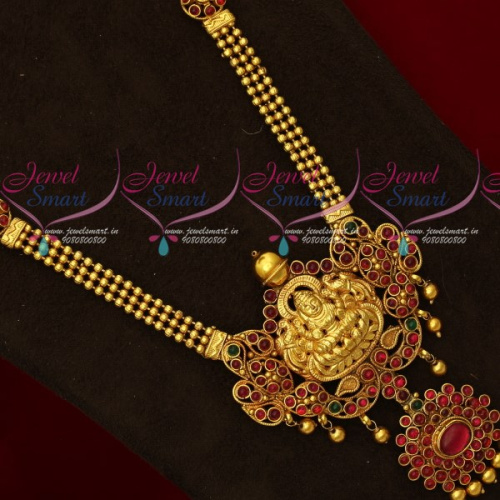NL18635 Reddish Yellow Gold Plated Temple Long Necklace Traditional Design Imitation Jewellery