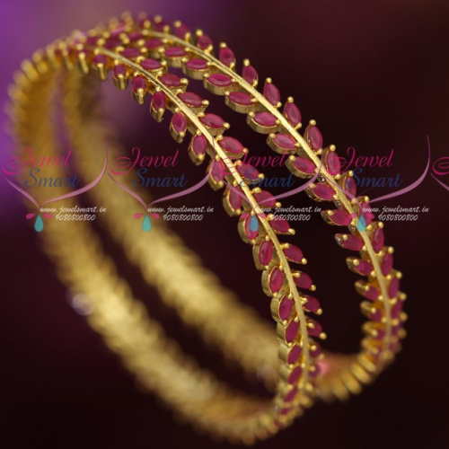 B18751 AD Ruby Marquise Stones Leaf Design Party Wear Bangles Shop Online