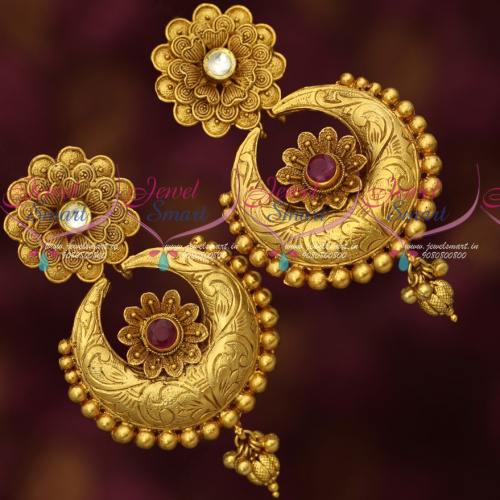 ER18778 Floral Design One Gram Gold Imitation Jewellery Jadav Kundan Big Size Screwback Earrings Online