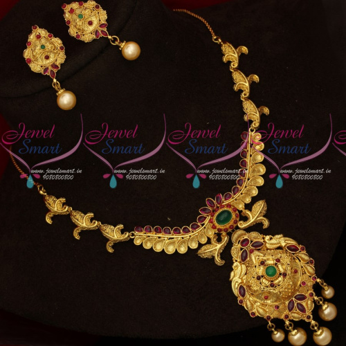 NL18968 Broad Big Pendant Short Necklace One Gram Gold Real Look Kemp Jewellery Designs 