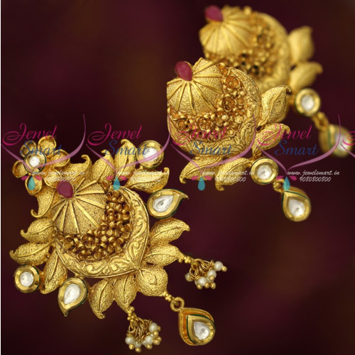 PS18869 One Gram Gold Pendant Set Kundan Ruby Intricately Designed Antique Jewellery
