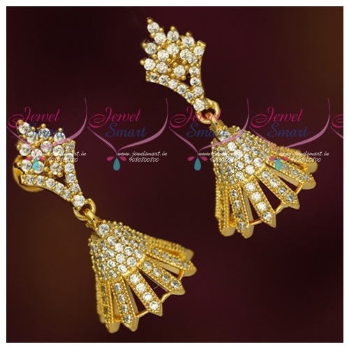 J13177W South Indian Jewellery Screw Lock White Colour AD Stones Jimikky Earrings Shop Online