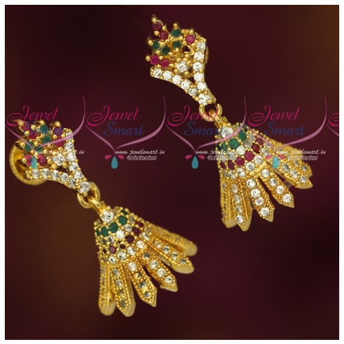 J13177M South Indian Jewellery Screw Lock Multi Colour AD Stones Jimikky Earrings Shop Online