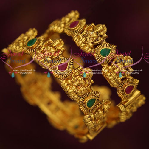 B19106 Temple Jewellery Antique Gheru Colour Screw Open Bangle Designs Online