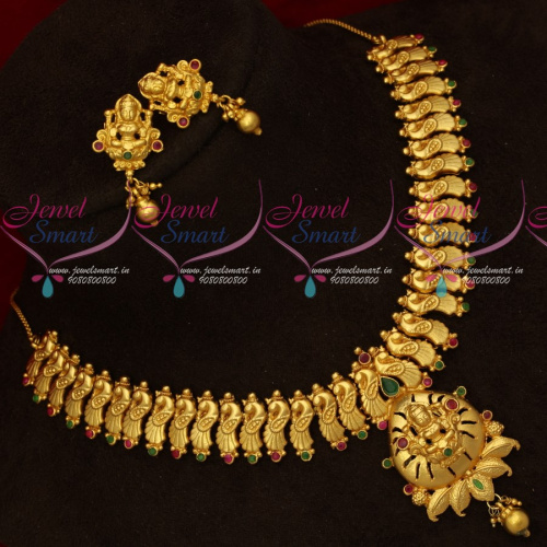 NL18964 Peacock Design One Gram Gold Plated South Indian Traditional Handmade Necklace Screw Lock Studs