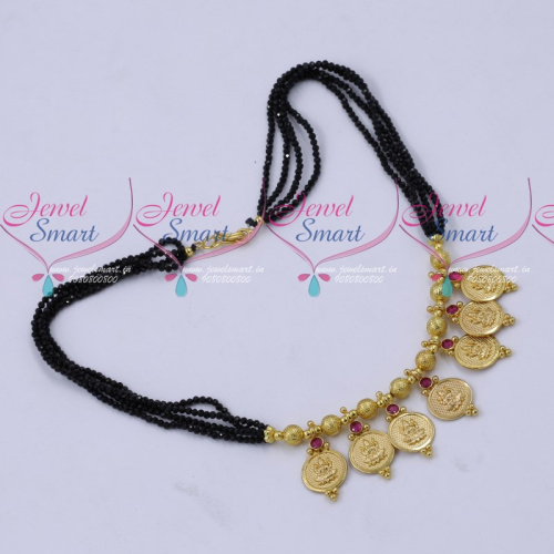 NL19217 Black Crystal Beaded Temple Coin Short Necklace Traditional Design Mala