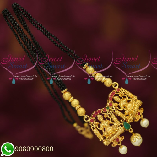 M19297 Black Crystal Mala 2 Line Temple Mangalsutra Gold Plated Traditional Jewellery
