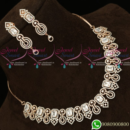 NL19470 Rose Gold Plated Diamond Finish Fashion Jewellery Semi Precious Stones