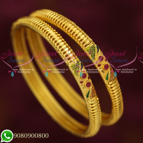 B19321 Daily Wear Trendy Gold Covering South Indian Jewellery Bangles Designs Online