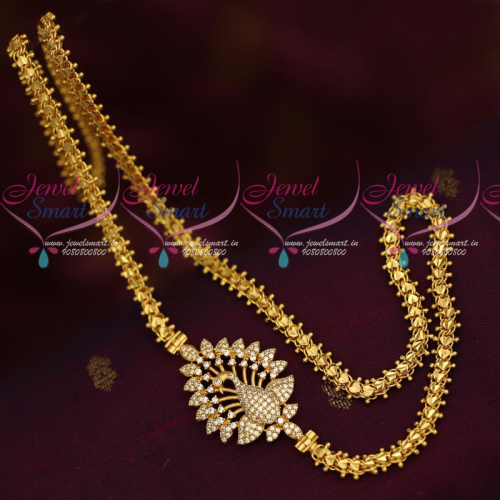 C16041 Peacock Mugappu Design Fancy Gold Covering South Chain Imitation Collections